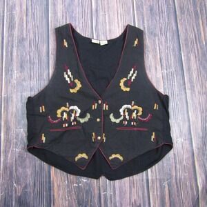 Sudden Impact Womens Medium Black Embroidered Button Front Vest Geometric